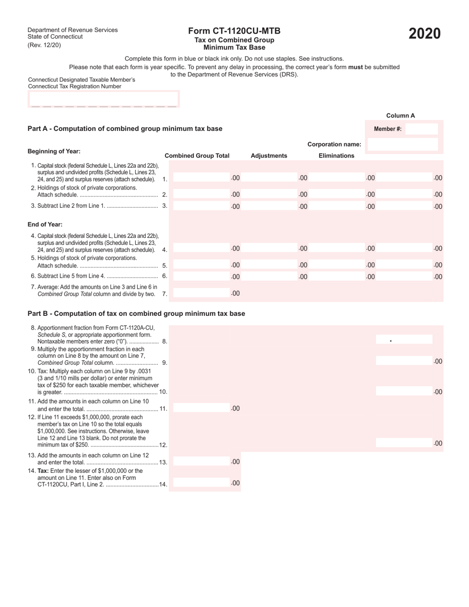 Form CT-1120CU-MTB Tax on Combined Group Minimum Tax Base - Connecticut, Page 1