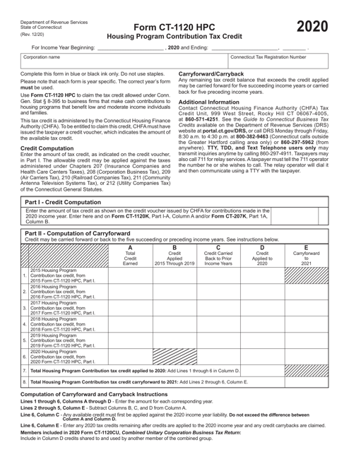 Form CT-1120 HPC 2020 Printable Pdf