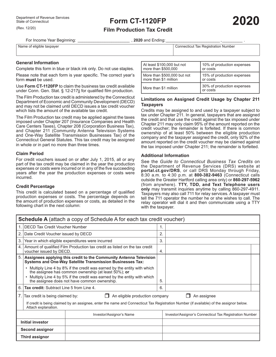 Form CT-1120FP Film Production Tax Credit - Connecticut, Page 1