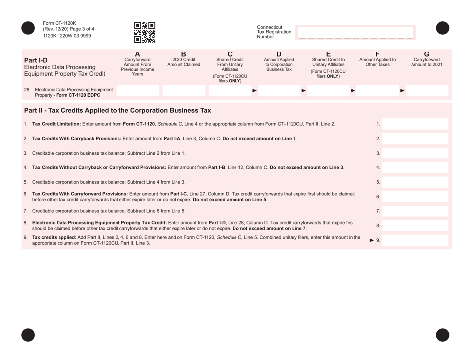 Form CT-1120K Business Tax Credit Summary - Connecticut, Page 3