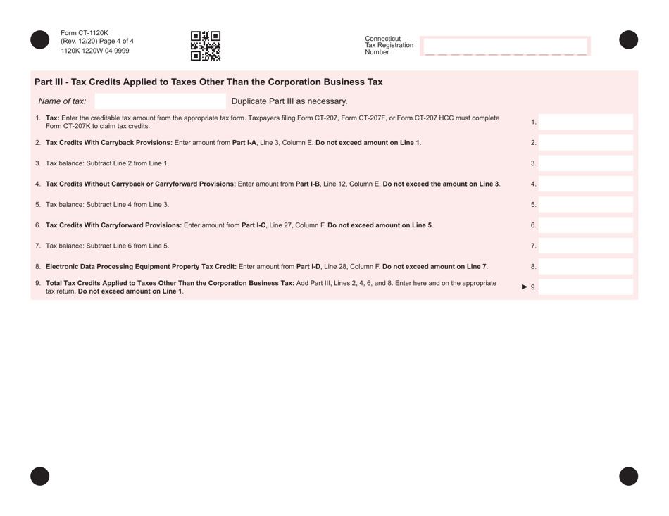 Form CT-1120K Business Tax Credit Summary - Connecticut, Page 4