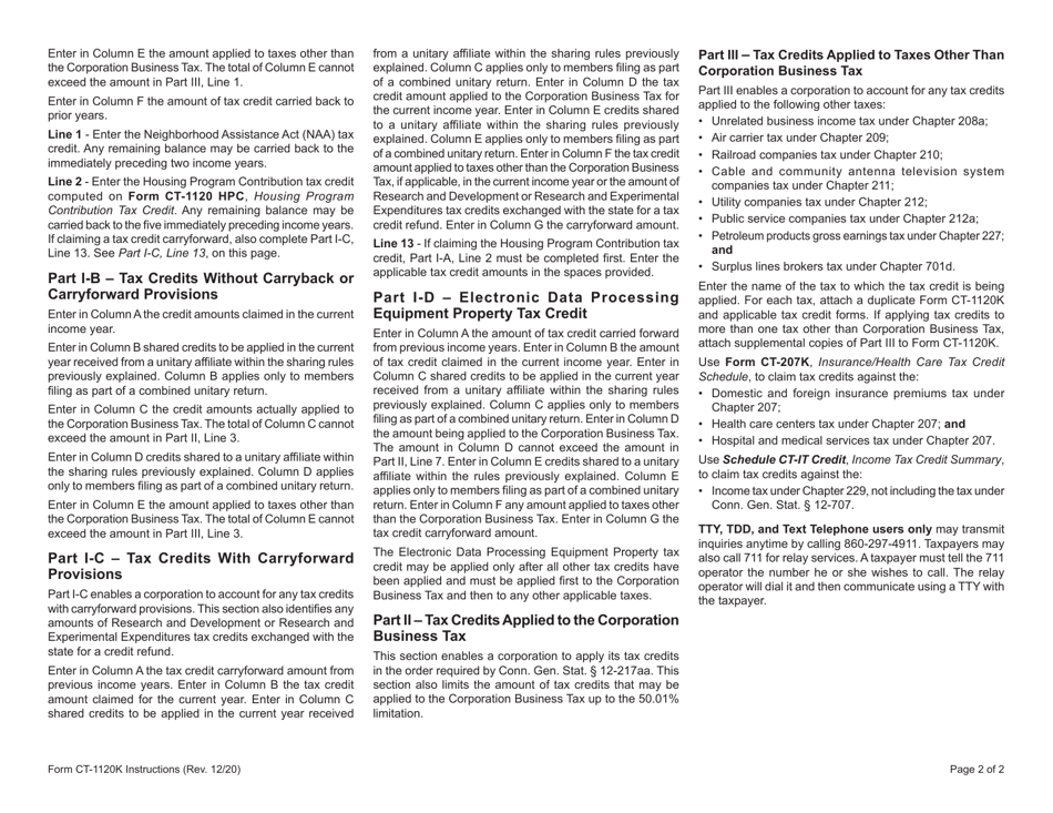 Form CT-1120K Business Tax Credit Summary - Connecticut, Page 6