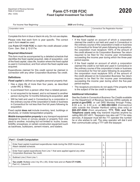 Form CT-1120 FCIC 2020 Printable Pdf