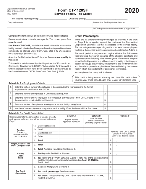 Form CT-1120SF 2020 Printable Pdf