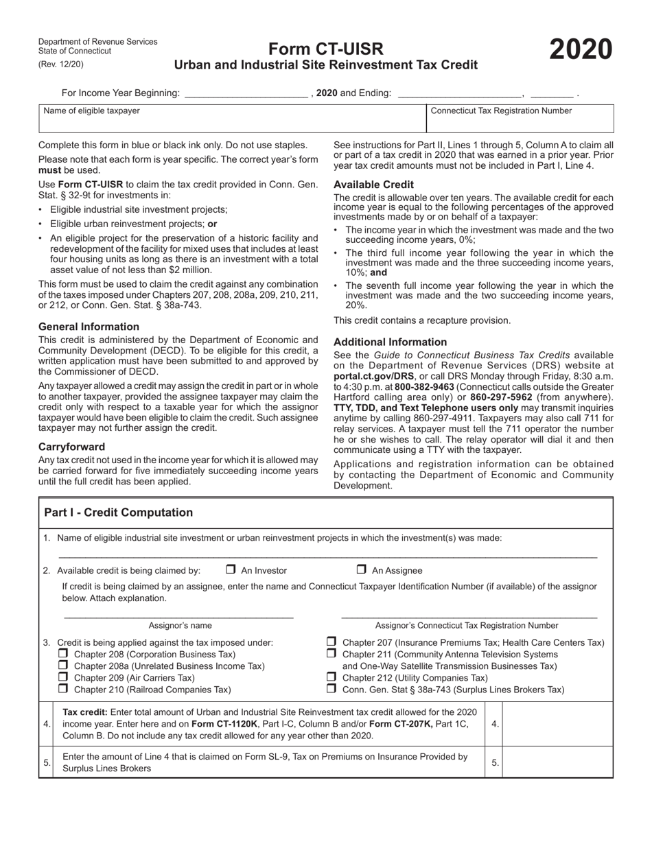 Form CT-UISR Urban and Industrial Site Reinvestment Tax Credit - Connecticut, Page 1