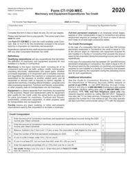 Document preview: Form CT-1120 MEC Machinery and Equipment Expenditures Tax Credit - Connecticut