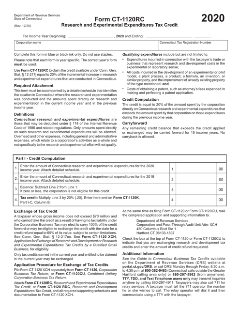 Form CT-1120RC 2020 Printable Pdf