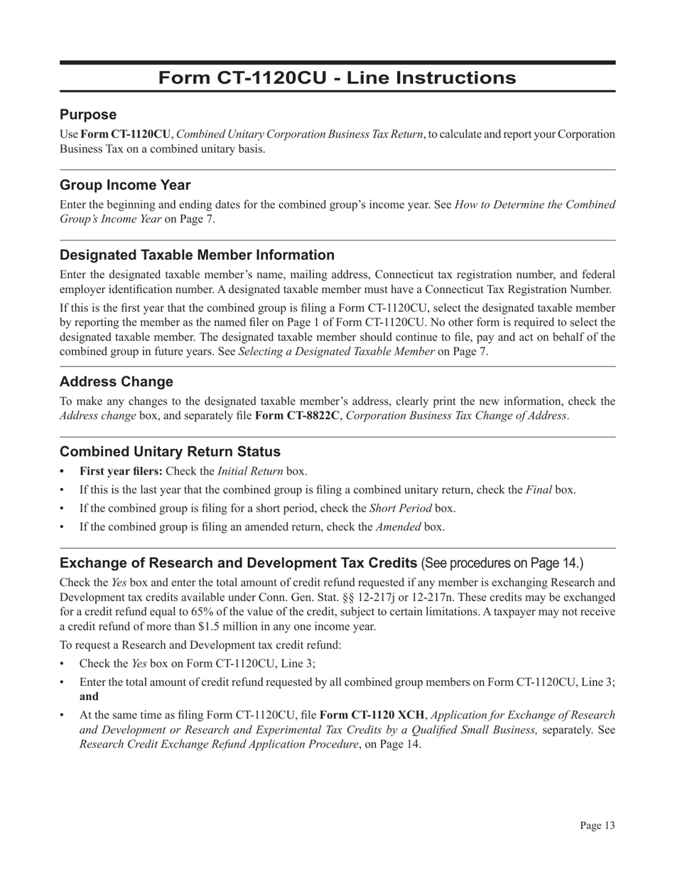 Instructions for Form CT-1120CU, CT-1120CU-MI, CT-1120CU-NI, CT-1120CU-MTB, CT-1120A-CU, CT-1120CU-NCB - Connecticut, Page 13