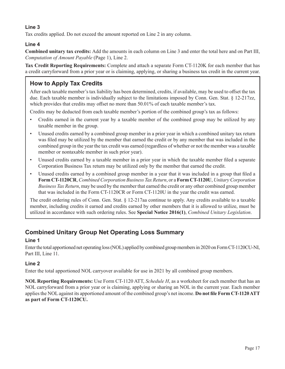 Instructions for Form CT-1120CU, CT-1120CU-MI, CT-1120CU-NI, CT-1120CU-MTB, CT-1120A-CU, CT-1120CU-NCB - Connecticut, Page 17