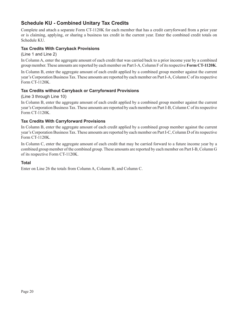 Instructions for Form CT-1120CU, CT-1120CU-MI, CT-1120CU-NI, CT-1120CU-MTB, CT-1120A-CU, CT-1120CU-NCB - Connecticut, Page 20