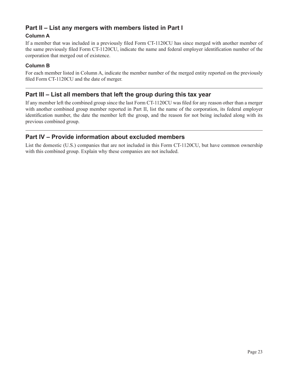 Instructions for Form CT-1120CU, CT-1120CU-MI, CT-1120CU-NI, CT-1120CU-MTB, CT-1120A-CU, CT-1120CU-NCB - Connecticut, Page 23