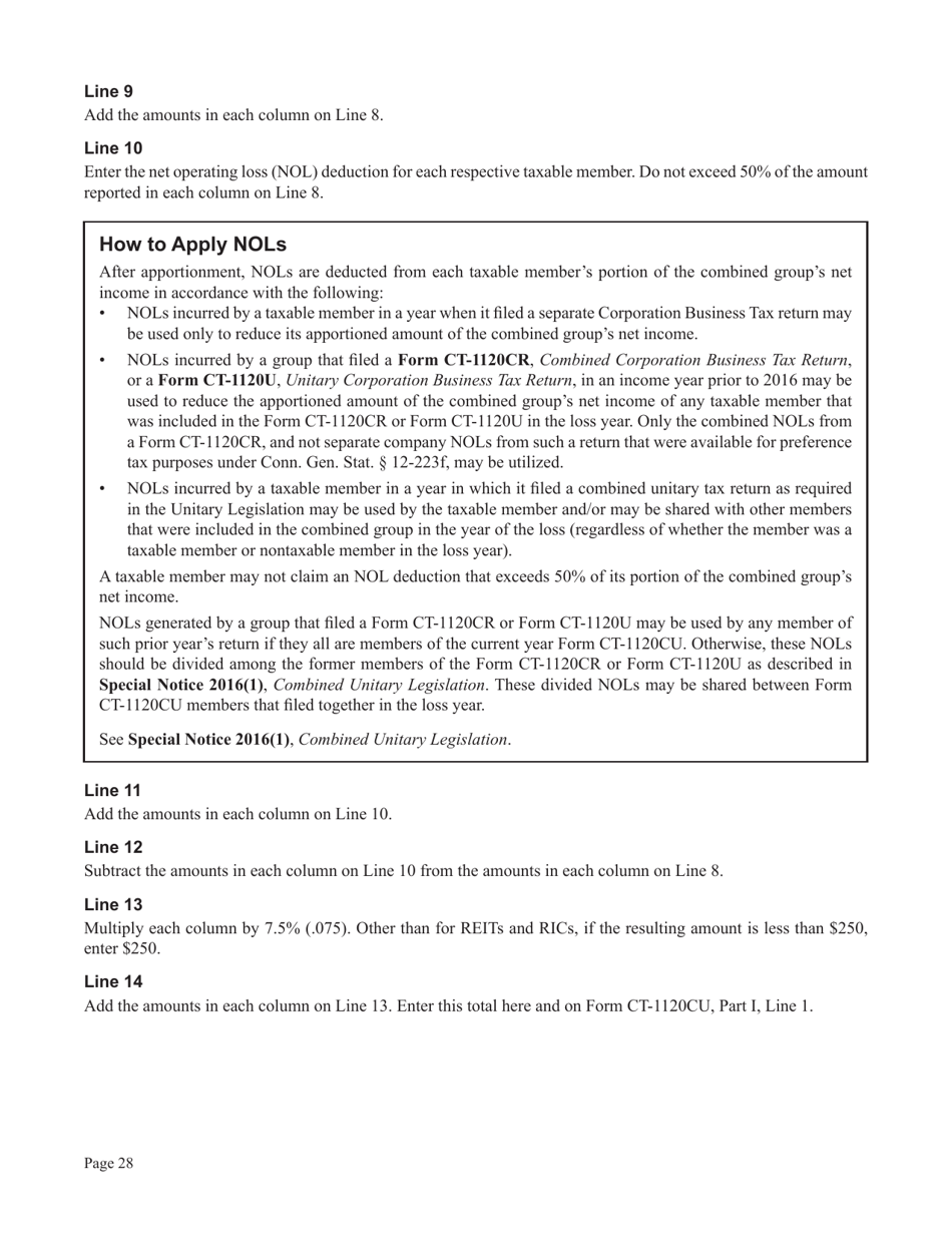 Instructions for Form CT-1120CU, CT-1120CU-MI, CT-1120CU-NI, CT-1120CU-MTB, CT-1120A-CU, CT-1120CU-NCB - Connecticut, Page 28