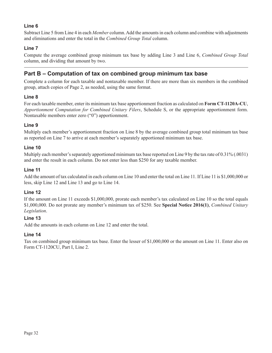 Instructions for Form CT-1120CU, CT-1120CU-MI, CT-1120CU-NI, CT-1120CU-MTB, CT-1120A-CU, CT-1120CU-NCB - Connecticut, Page 32