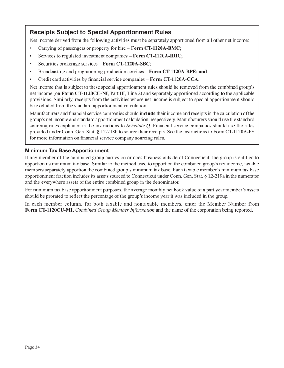 Instructions for Form CT-1120CU, CT-1120CU-MI, CT-1120CU-NI, CT-1120CU-MTB, CT-1120A-CU, CT-1120CU-NCB - Connecticut, Page 34