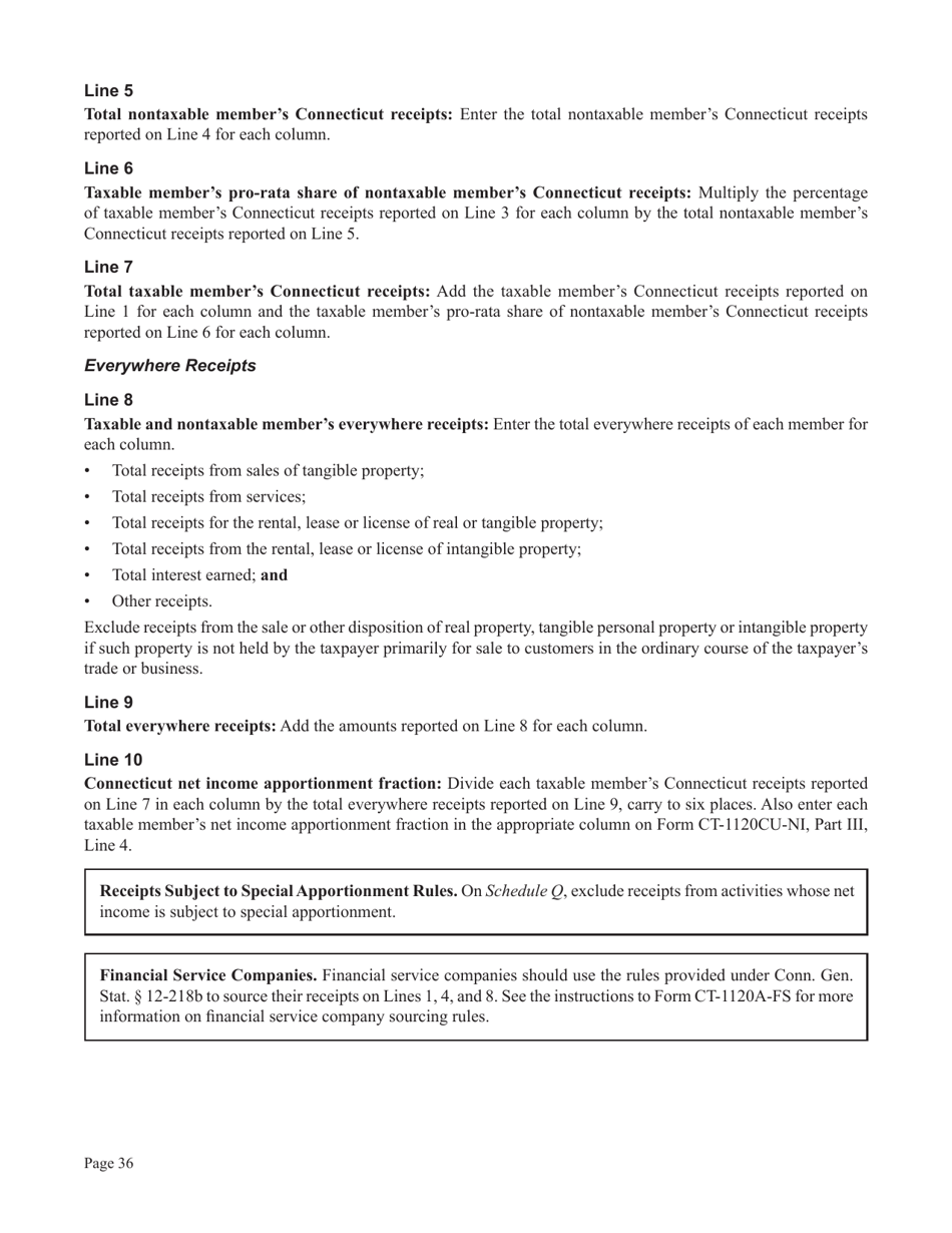Instructions for Form CT-1120CU, CT-1120CU-MI, CT-1120CU-NI, CT-1120CU-MTB, CT-1120A-CU, CT-1120CU-NCB - Connecticut, Page 36