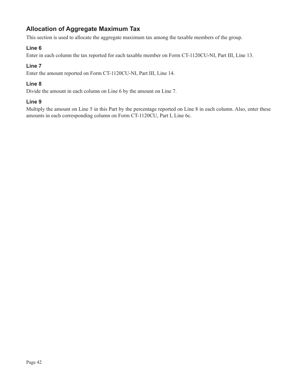 Instructions for Form CT-1120CU, CT-1120CU-MI, CT-1120CU-NI, CT-1120CU-MTB, CT-1120A-CU, CT-1120CU-NCB - Connecticut, Page 42