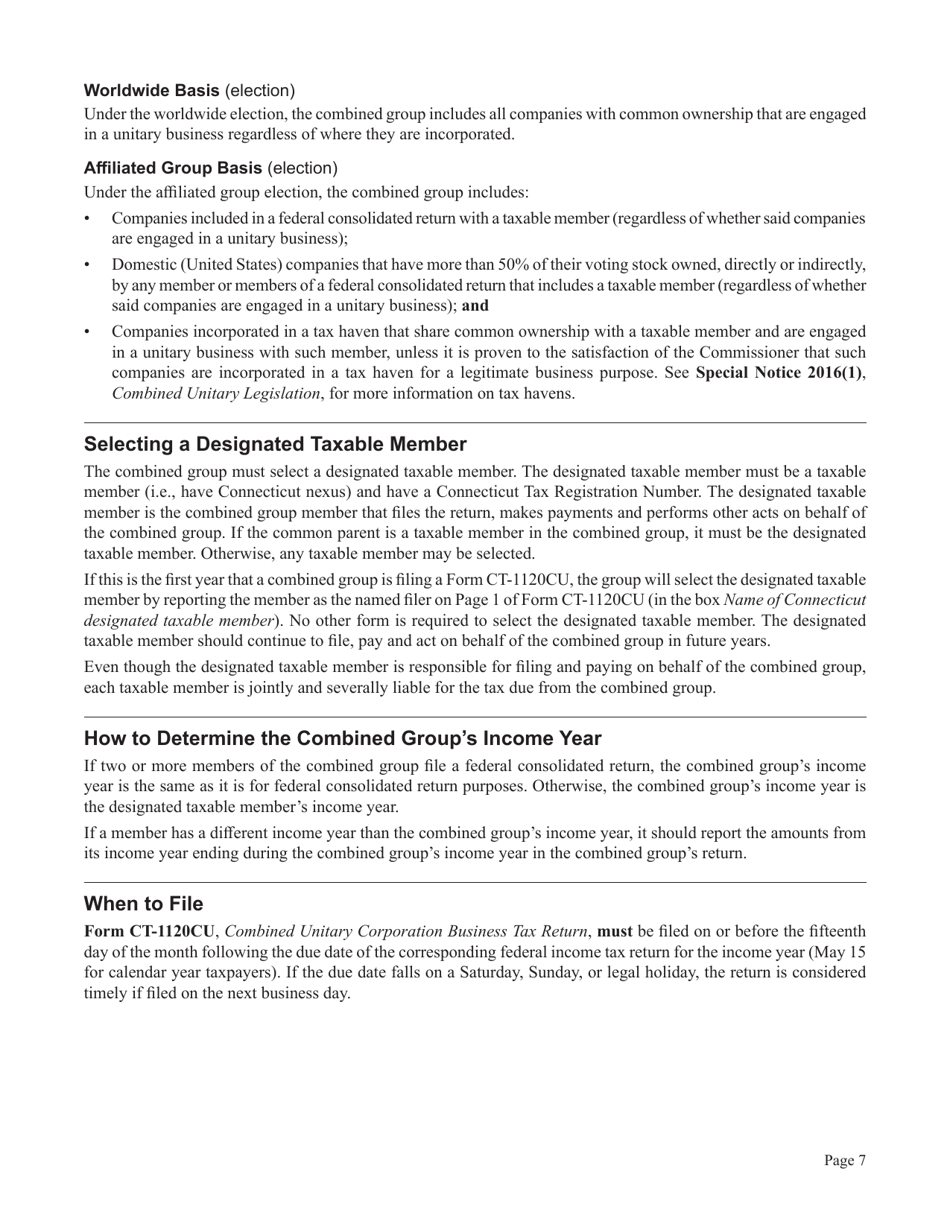 Instructions for Form CT-1120CU, CT-1120CU-MI, CT-1120CU-NI, CT-1120CU-MTB, CT-1120A-CU, CT-1120CU-NCB - Connecticut, Page 7