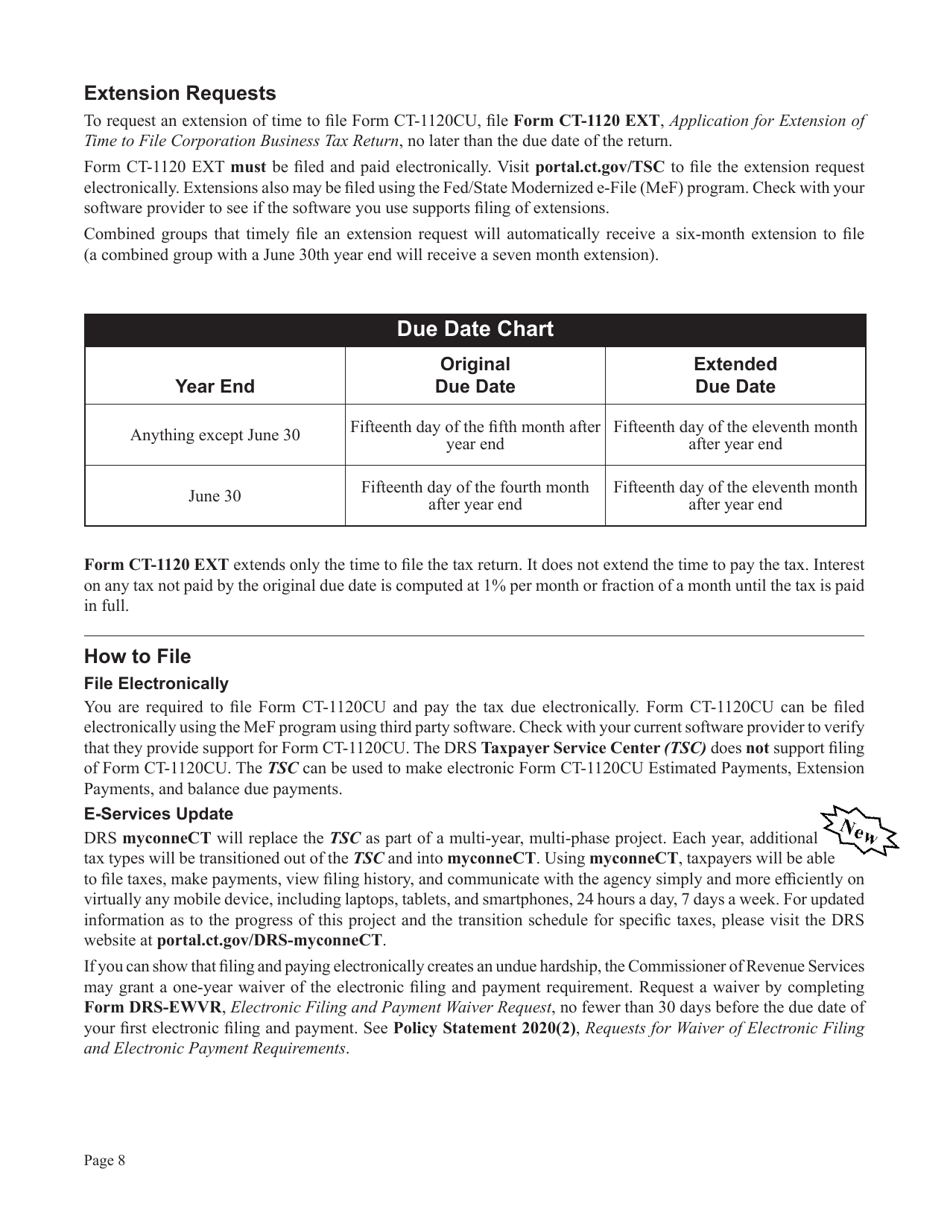 Instructions for Form CT-1120CU, CT-1120CU-MI, CT-1120CU-NI, CT-1120CU-MTB, CT-1120A-CU, CT-1120CU-NCB - Connecticut, Page 8
