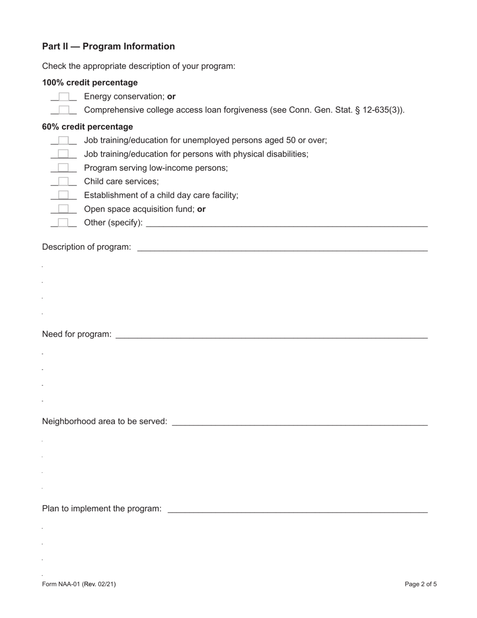 Form NAA-01 Connecticut Neighborhood Assistance Act (Naa) Program Proposal - Connecticut, Page 2