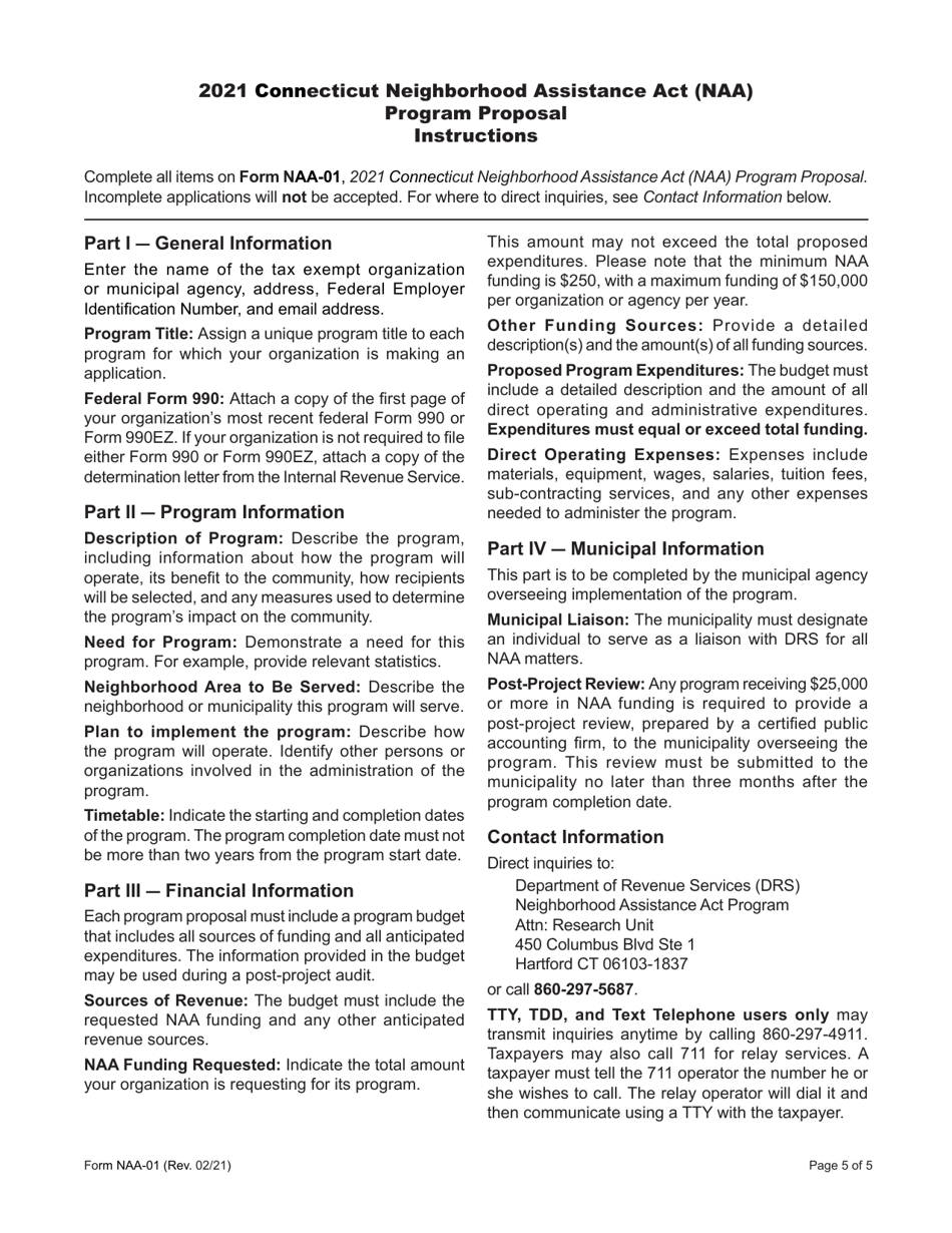 Form NAA-01 Connecticut Neighborhood Assistance Act (Naa) Program Proposal - Connecticut, Page 5