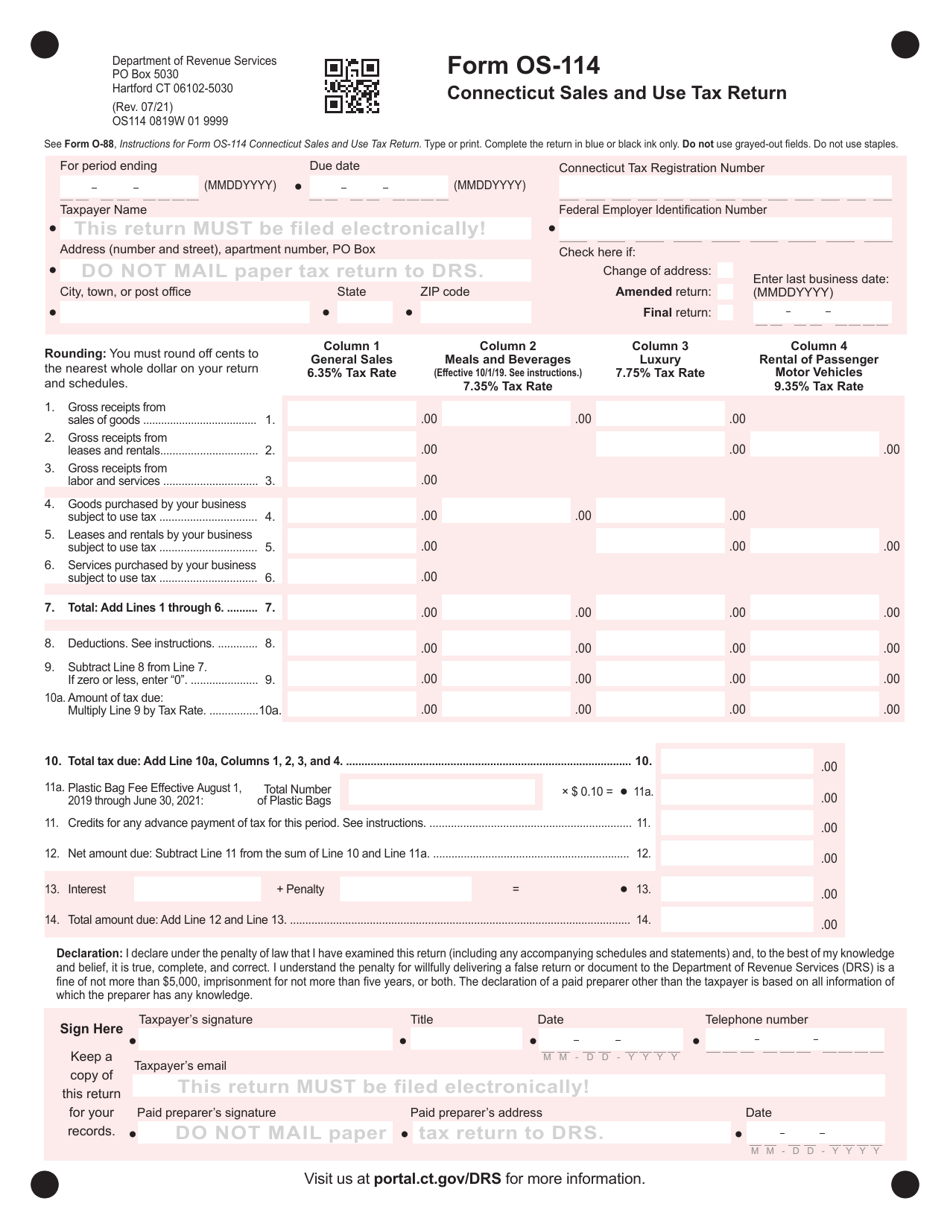 Form OS-114 Connecticut Sales and Use Tax Return - Connecticut, Page 1