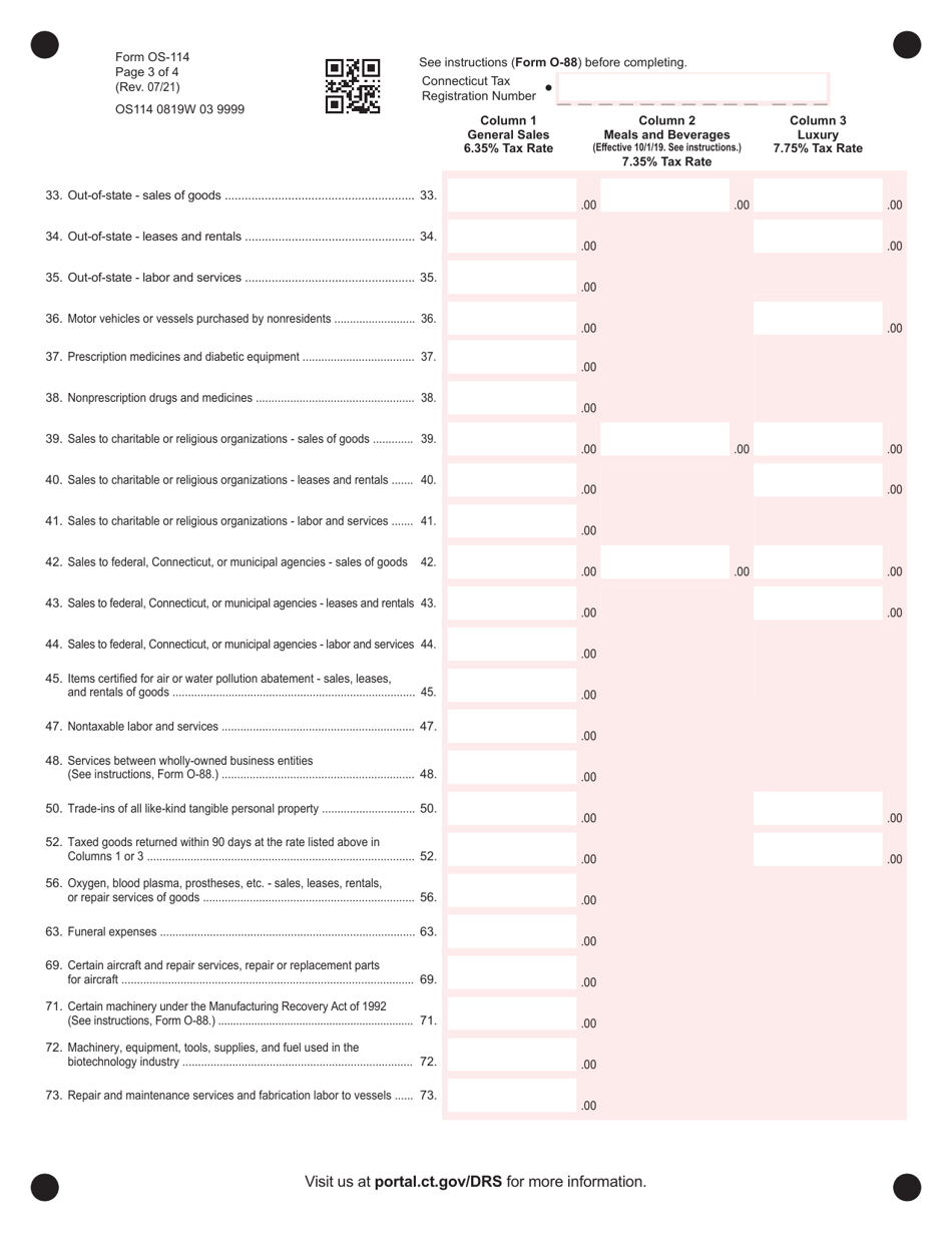 Form OS-114 Connecticut Sales and Use Tax Return - Connecticut, Page 3