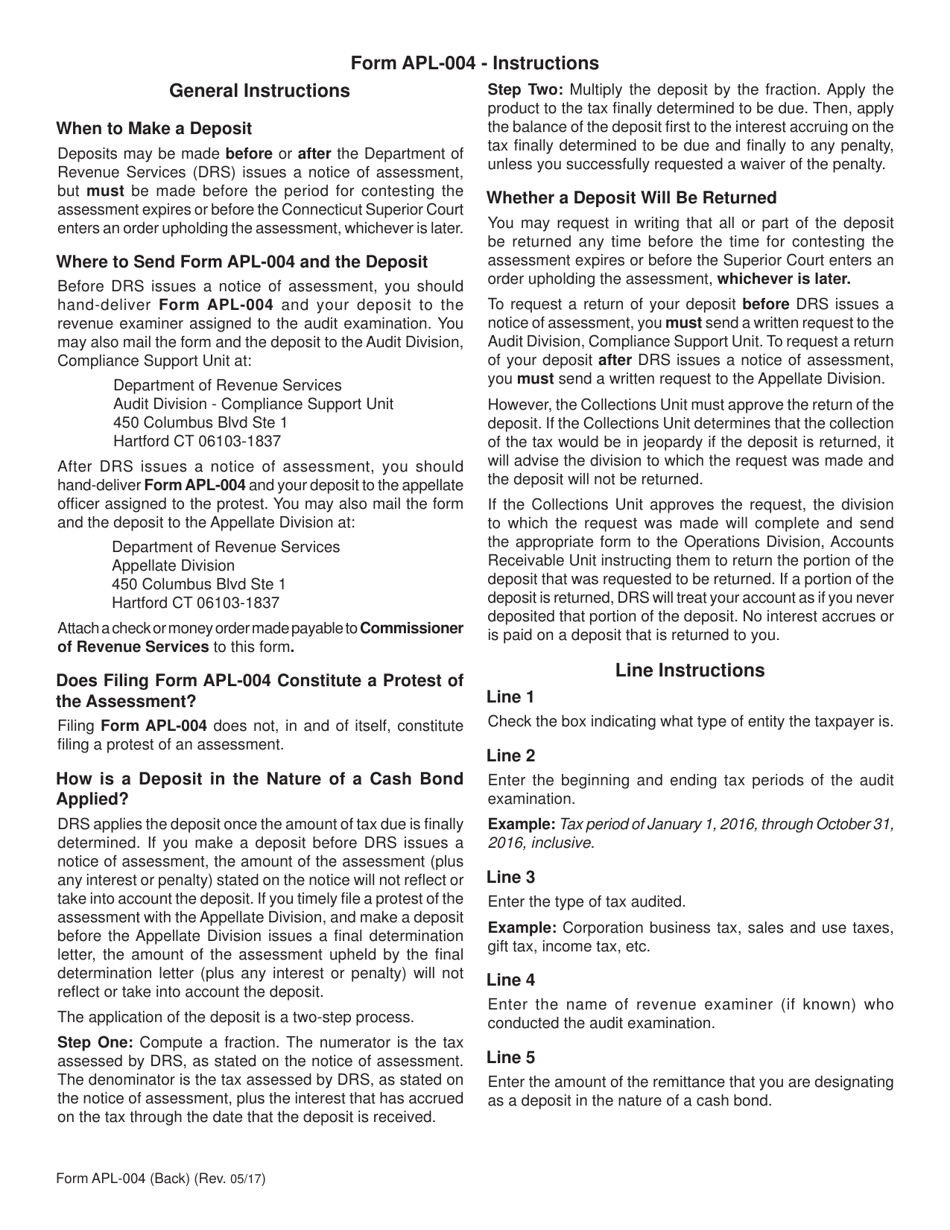 Form APL-004 Deposit in the Nature of a Cash Bond - Connecticut, Page 2