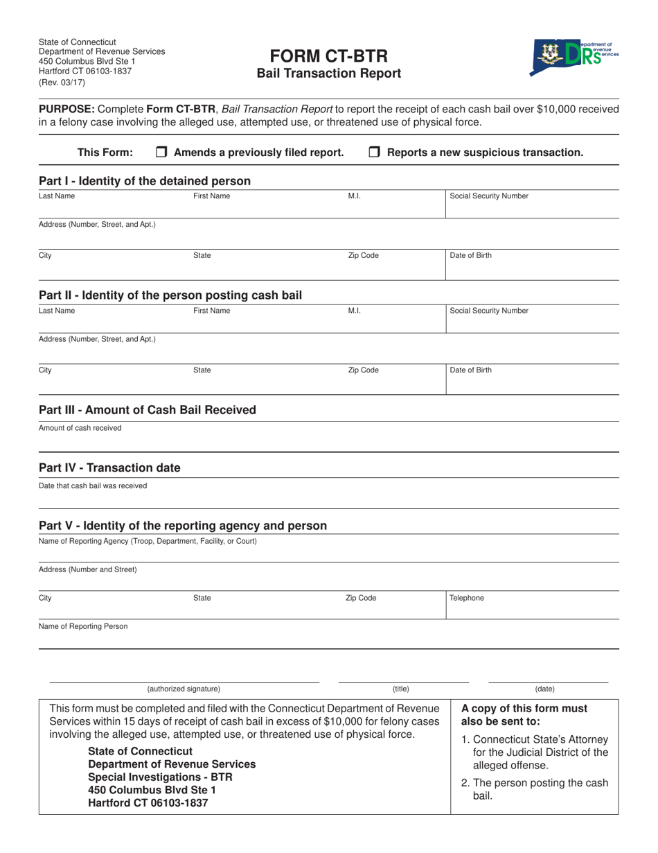 Form CT-BTR Bail Transaction Report - Connecticut, Page 1