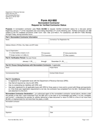 Form AU-960 Nonresident Contractor Request for Verified Contractor Status - Connecticut