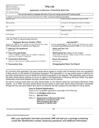 Document preview: Form TPG-138 Application to Become a Third-Party Bulk Filer - Connecticut