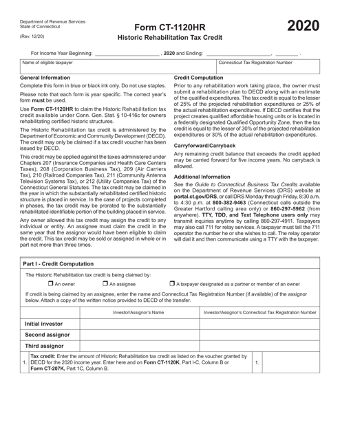 Form CT-1120HR 2020 Printable Pdf