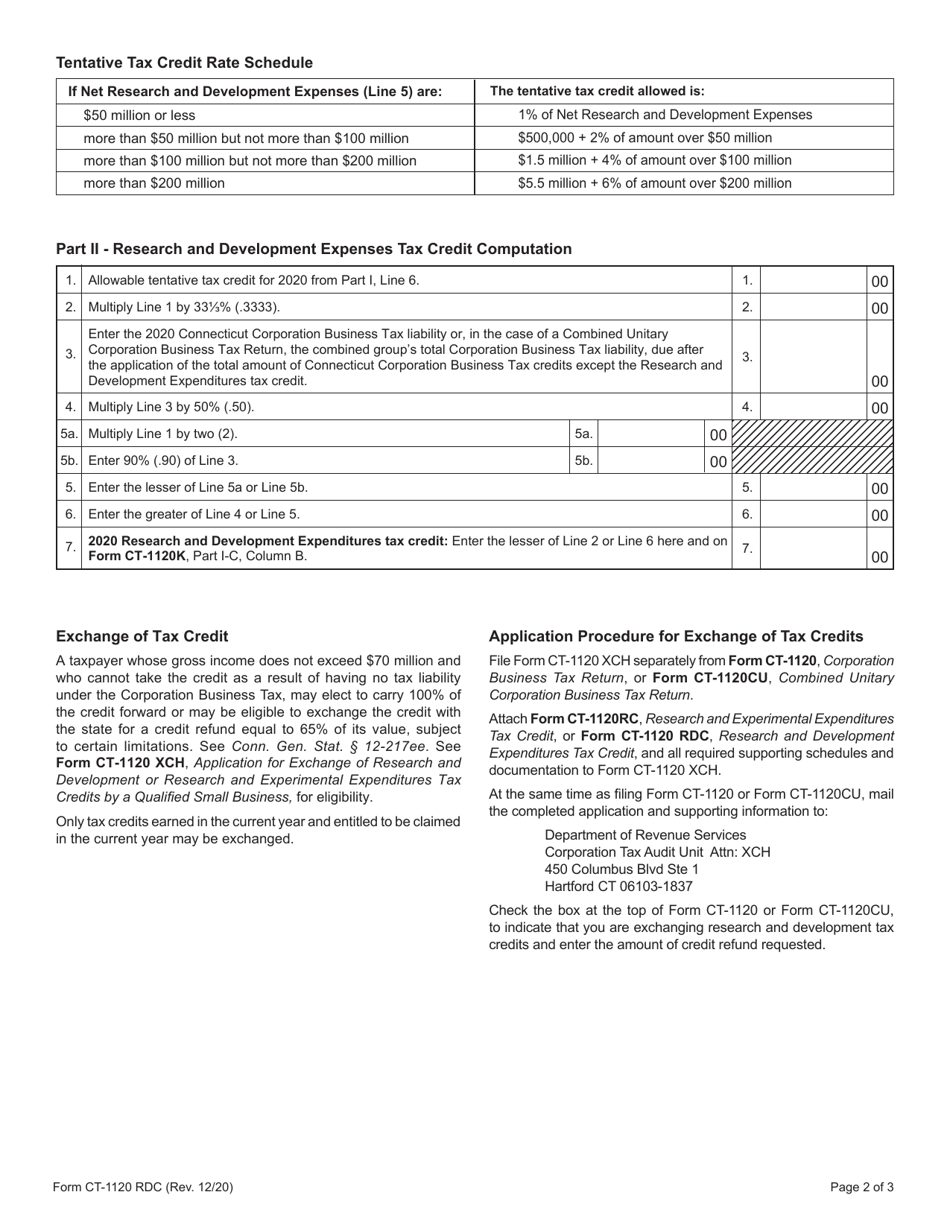 Form CT-1120 RDC Research and Development Expenditures Tax Credit - Connecticut, Page 2