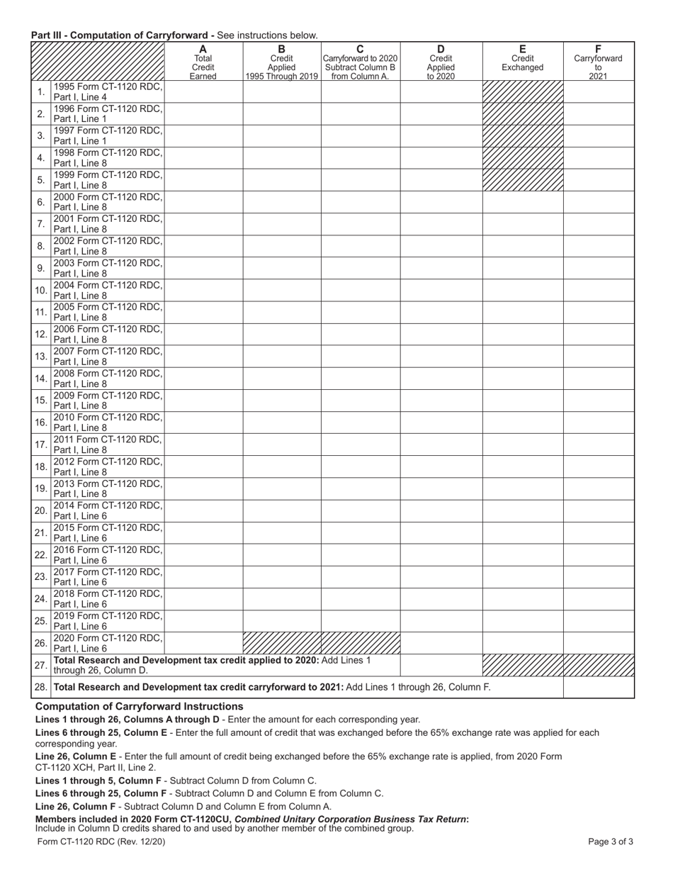 Form CT-1120 RDC Research and Development Expenditures Tax Credit - Connecticut, Page 3
