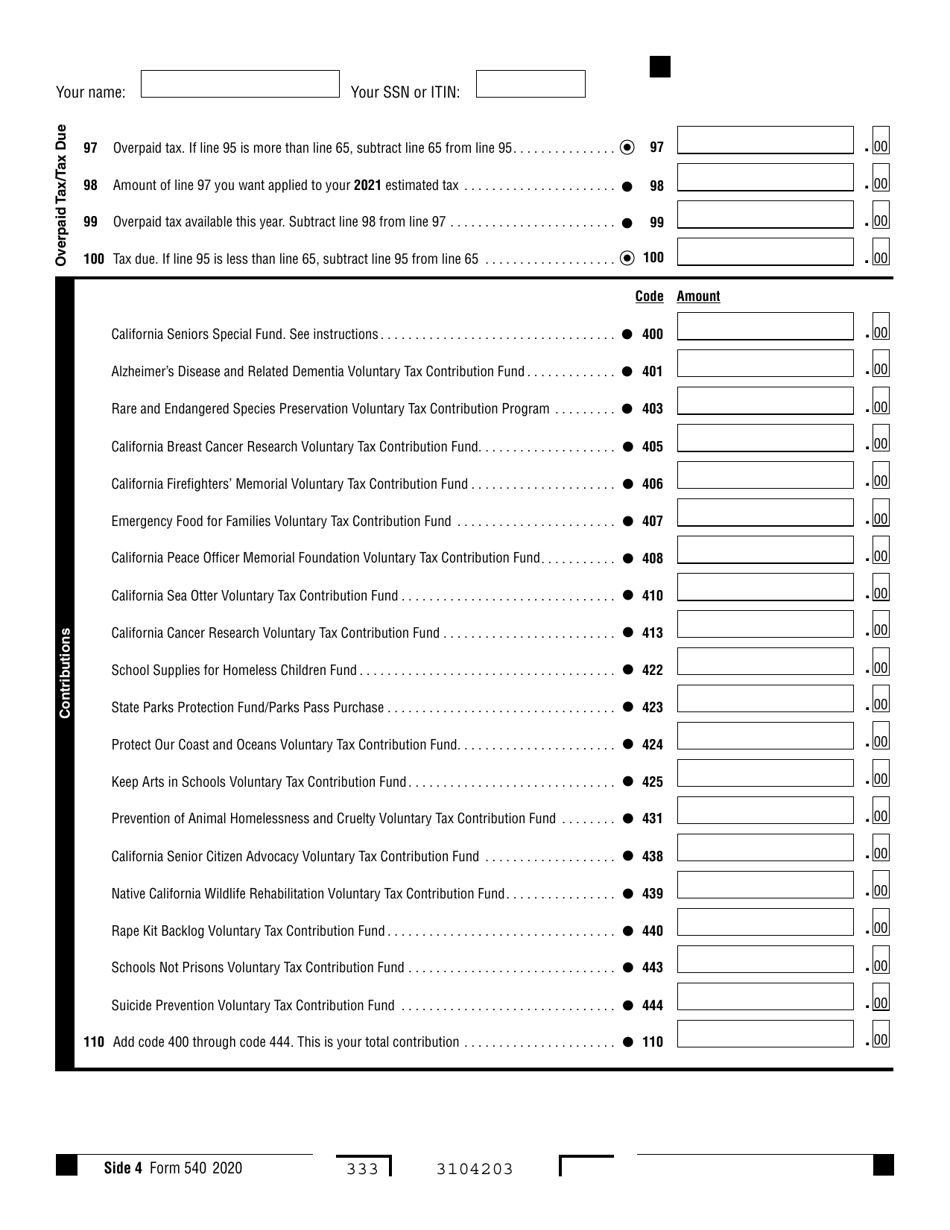 Form 540 California Resident Income Tax Return - California, Page 4