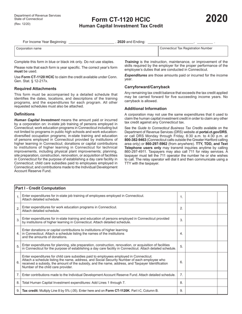 Form CT-1120 HCIC 2020 Printable Pdf