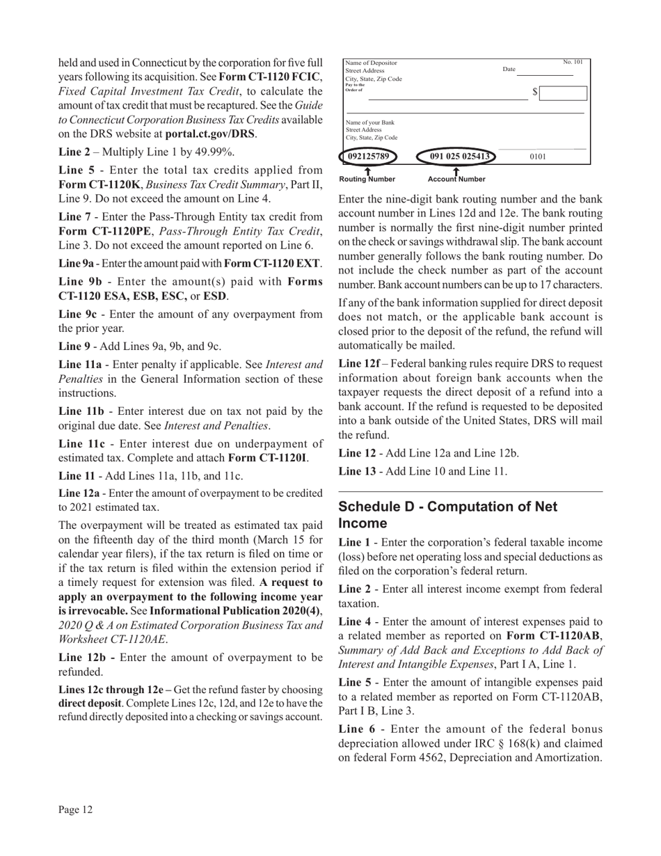 Instructions for Form CT-1120, CT-1120 ATT, CT-1120A, CT-1120K, CT-1120 EXT - Connecticut, Page 12