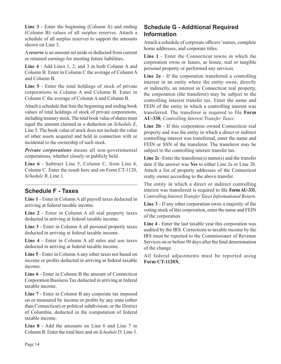 Instructions for Form CT-1120, CT-1120 ATT, CT-1120A, CT-1120K, CT-1120 EXT - Connecticut, Page 14