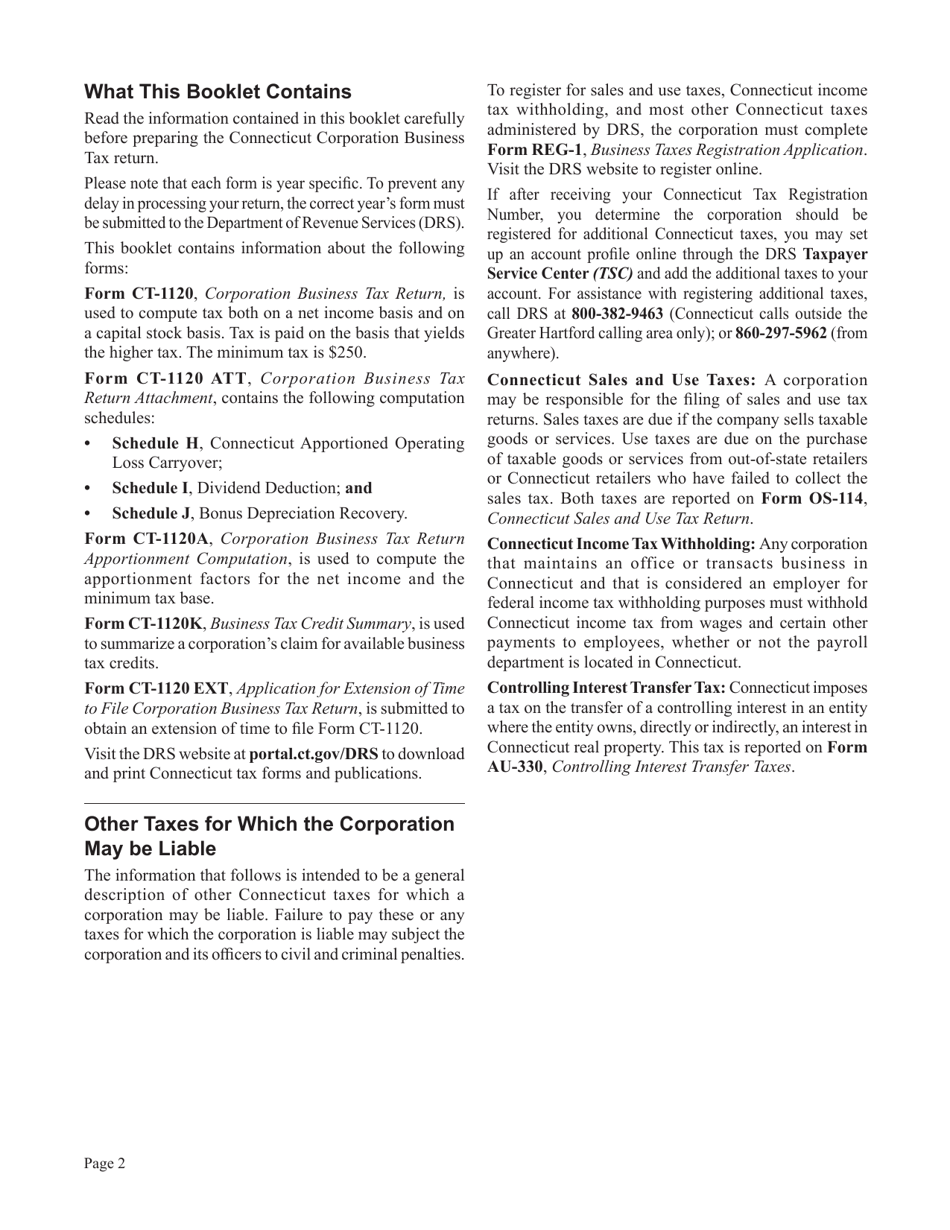Instructions for Form CT-1120, CT-1120 ATT, CT-1120A, CT-1120K, CT-1120 EXT - Connecticut, Page 2