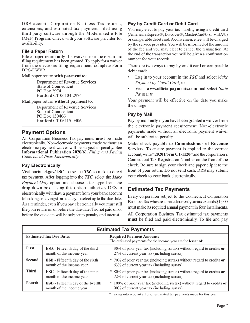 Instructions for Form CT-1120, CT-1120 ATT, CT-1120A, CT-1120K, CT-1120 EXT - Connecticut, Page 7
