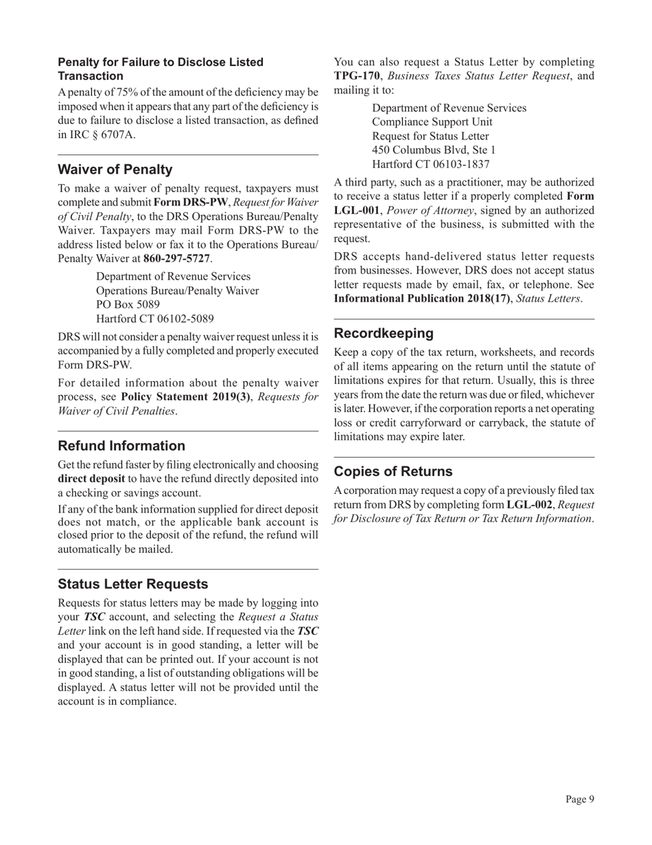 Instructions for Form CT-1120, CT-1120 ATT, CT-1120A, CT-1120K, CT-1120 EXT - Connecticut, Page 9