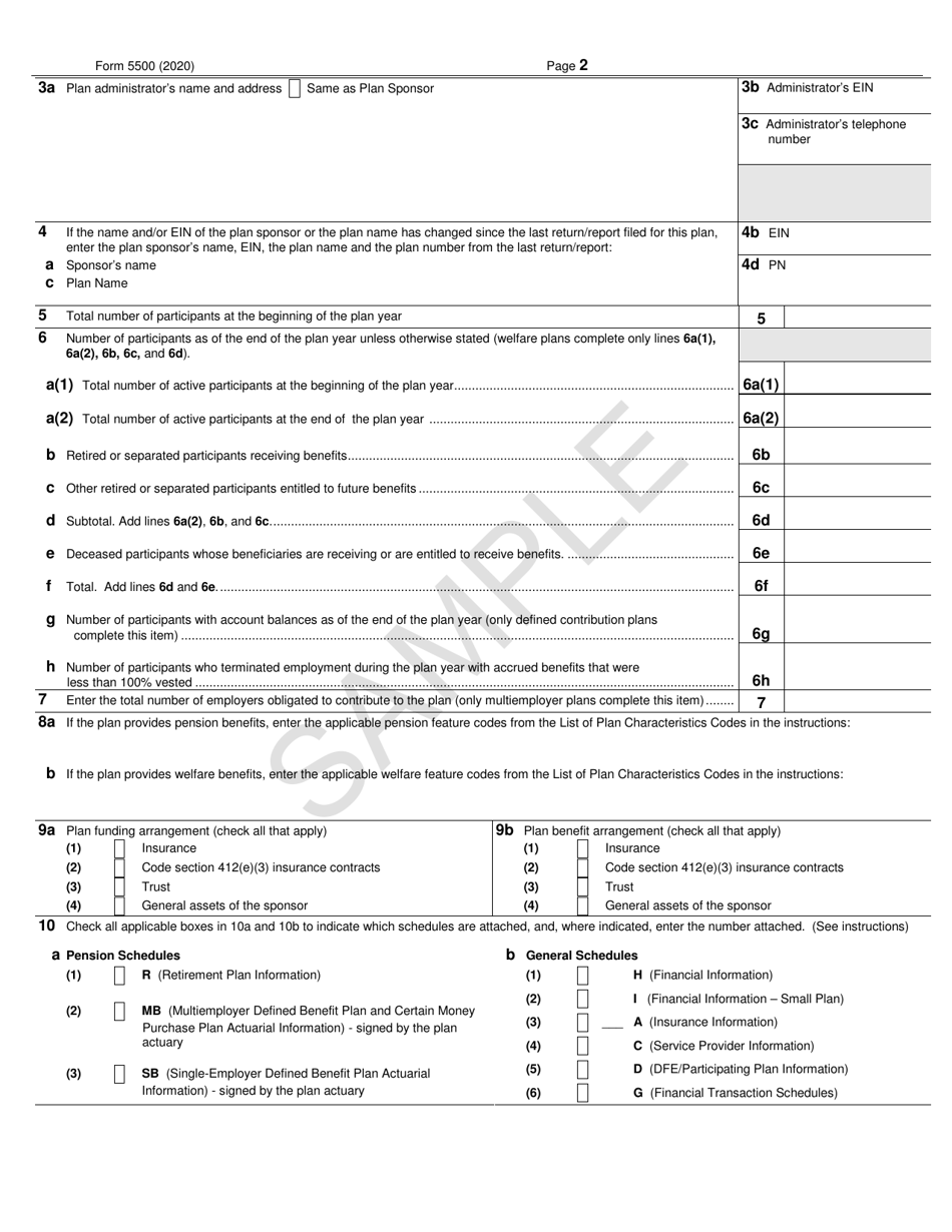 Form 5500 Annual Return / Report of Employee Benefit Plan - Sample, Page 2