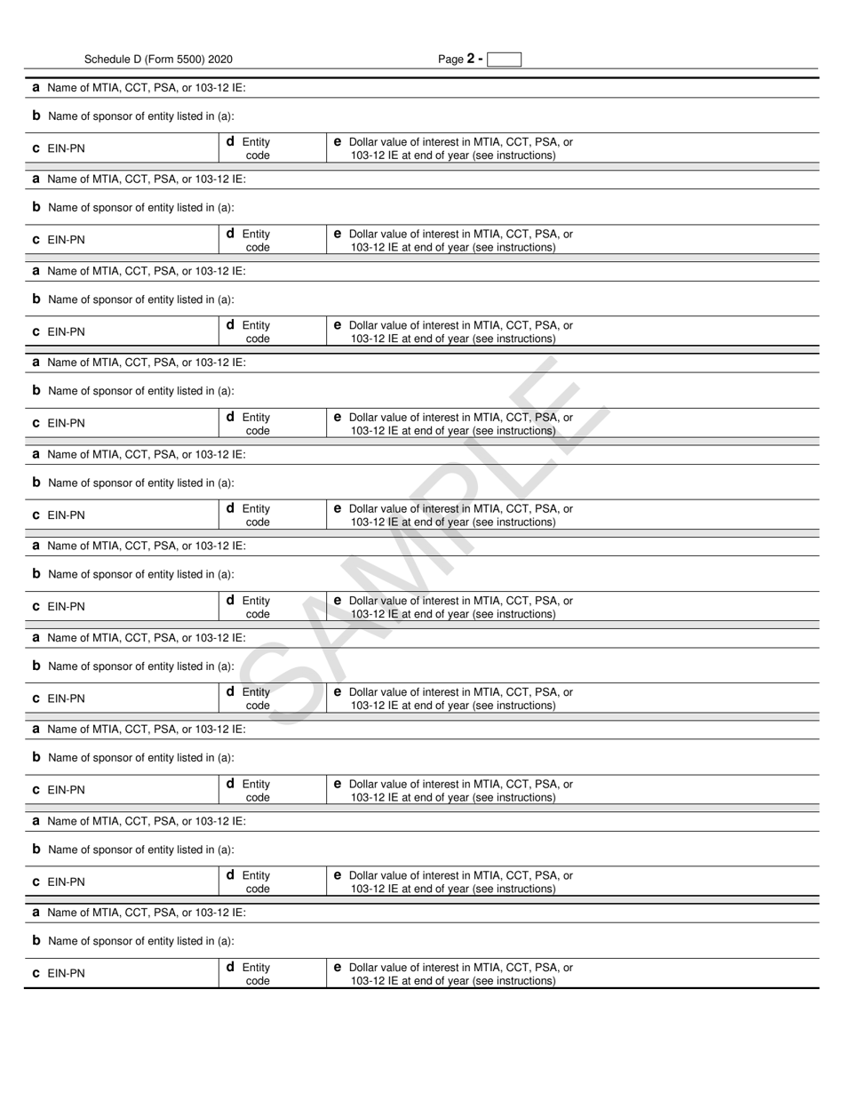 Form 5500 Schedule D Dfe / Participating Plan Information - Sample, Page 2
