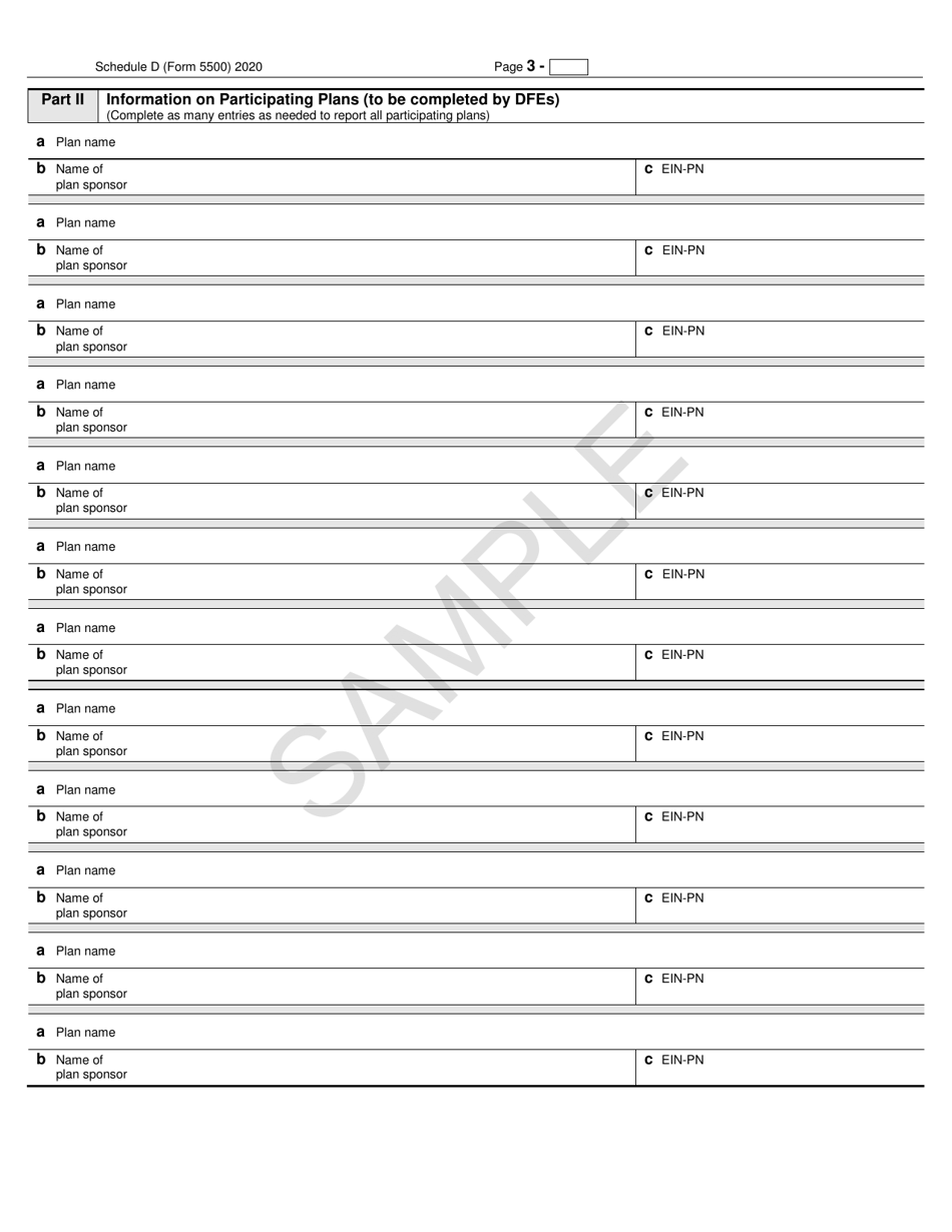 Form 5500 Schedule D Dfe / Participating Plan Information - Sample, Page 3