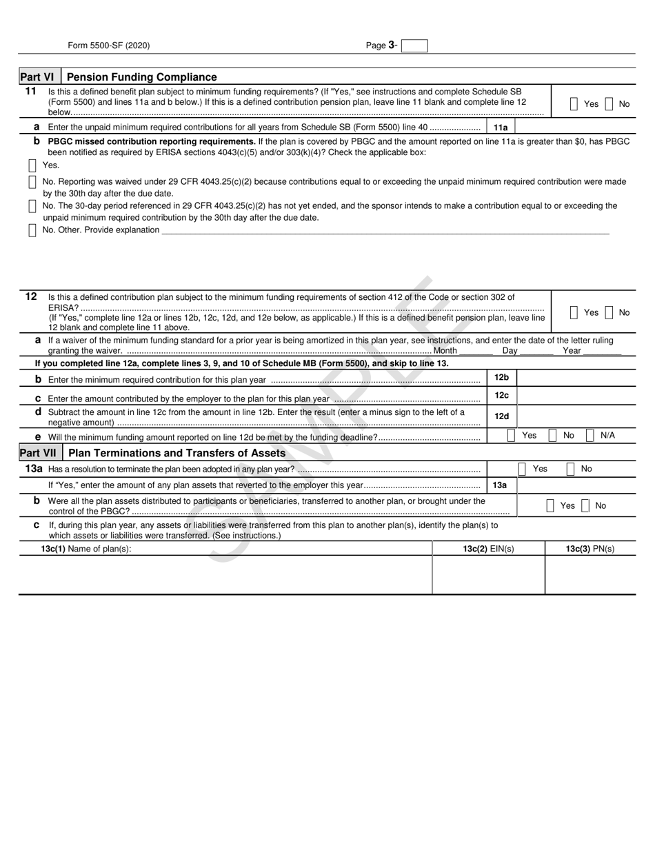 Form 5500-SF Short Form Annual Return / Report of Small Employee Benefit Plan - Sample, Page 3