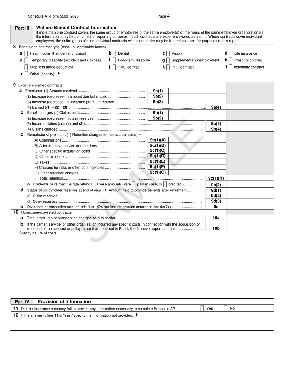 Form 5500 Schedule A Insurance Information - Sample, Page 4