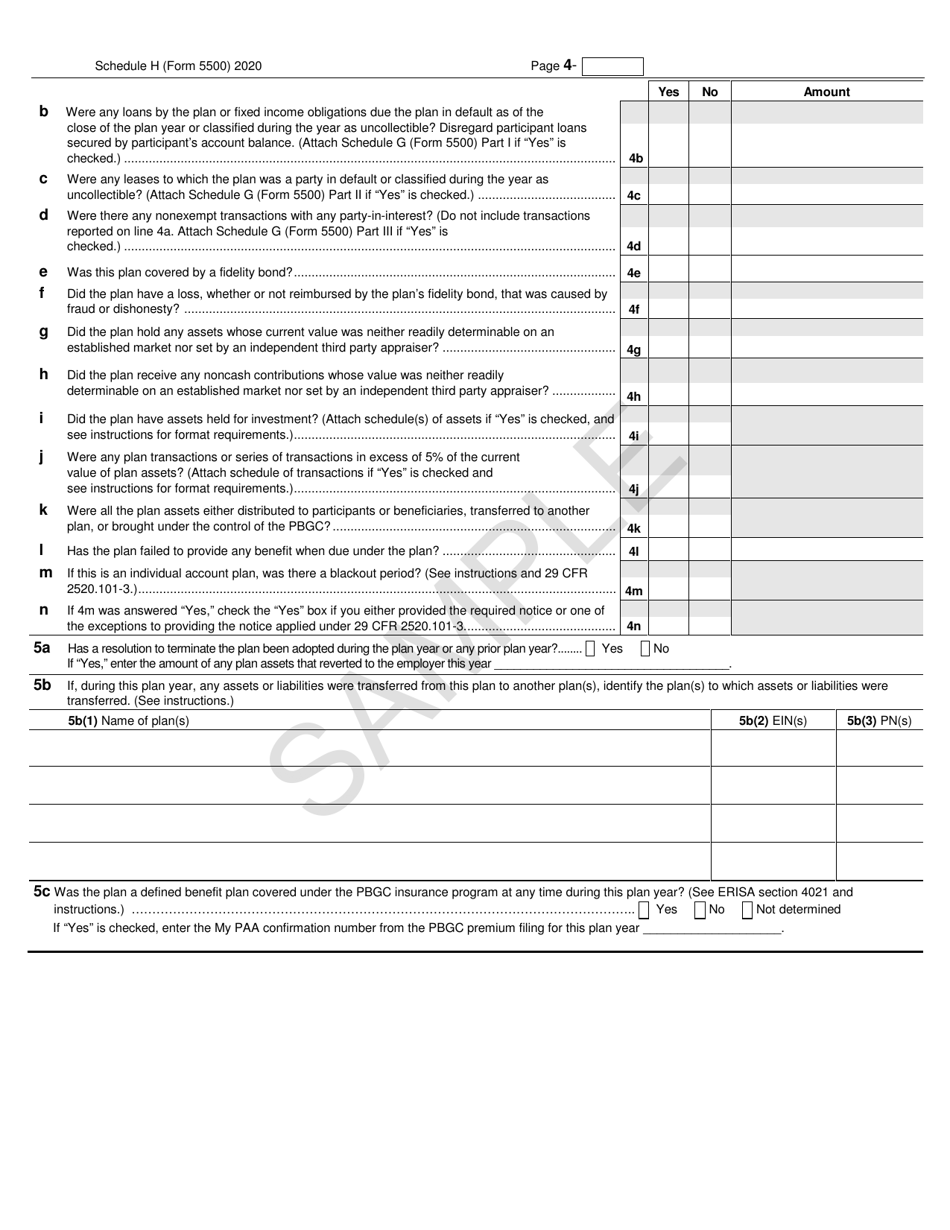 Form 5500 Schedule H 2020 Fill Out, Sign Online and Download