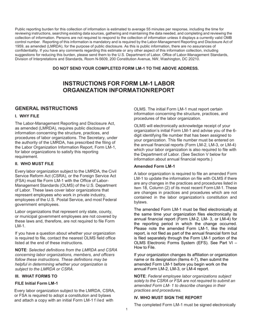Form LM-1  Printable Pdf