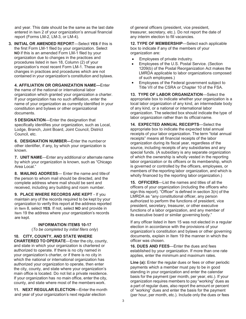Instructions for Form LM-1 Labor Organization Information Report, Page 3