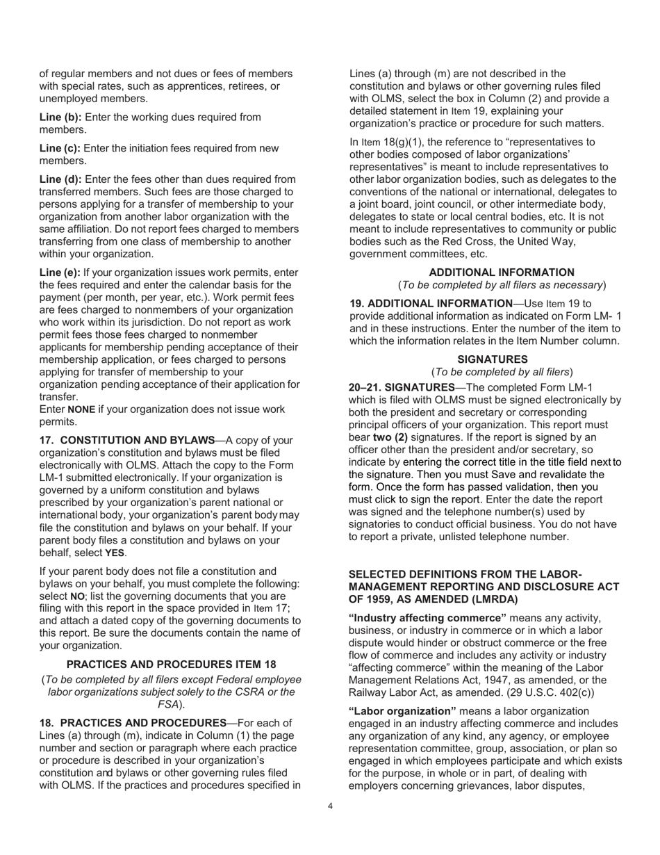 Instructions for Form LM-1 Labor Organization Information Report, Page 4