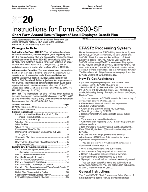 Form 5500-SF 2020 Printable Pdf